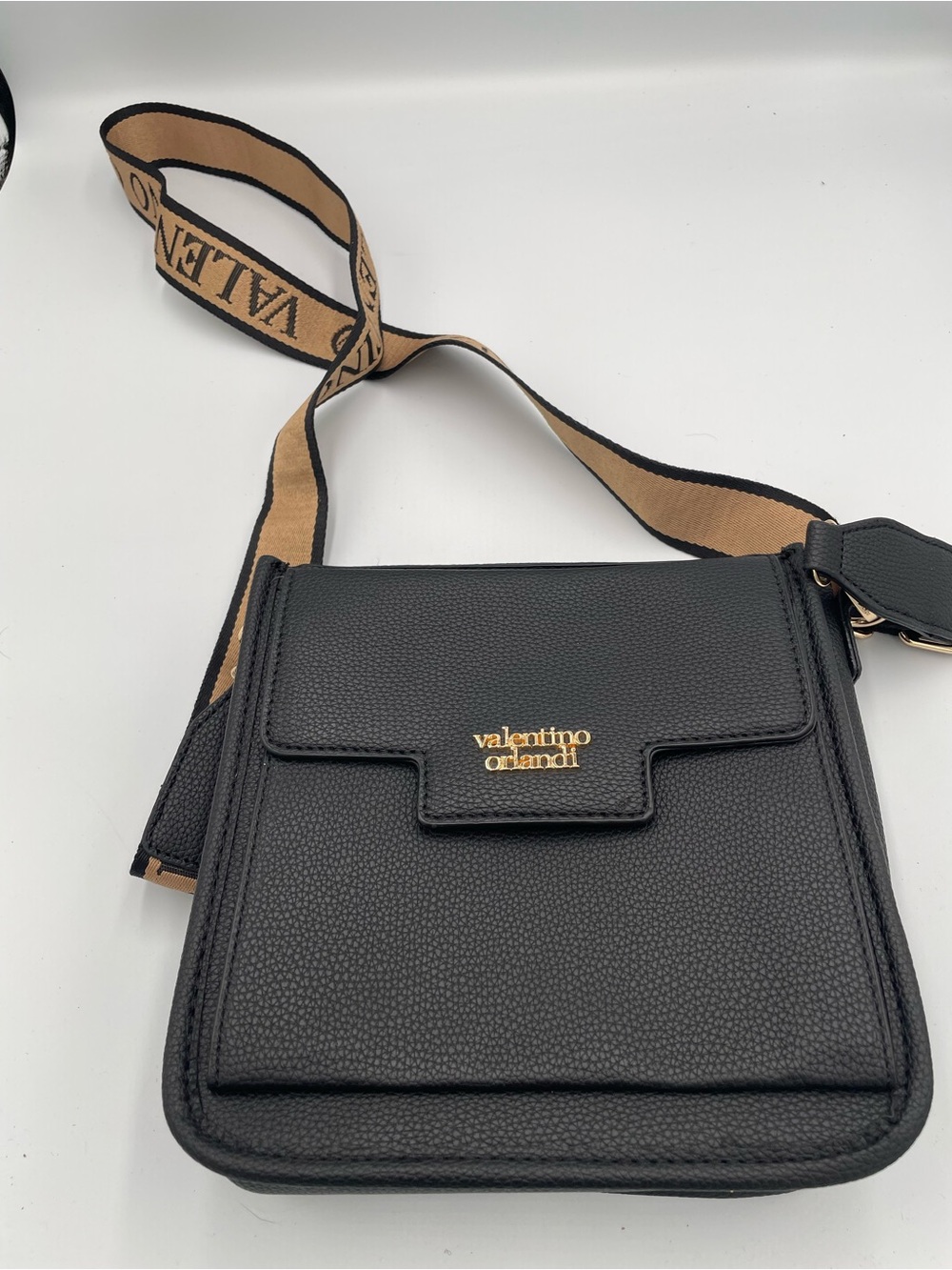 Valentino Orlandi Italian Black Textured Leather Crossbody Purse